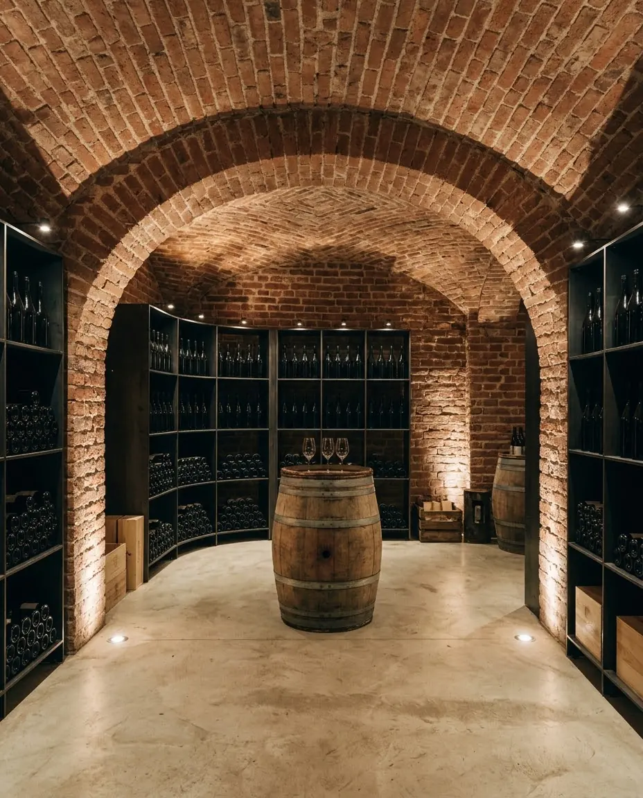 Weinhandlung im gebürsteten Ziegelgewölbe